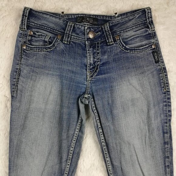 Silver Womens Jeans Suki Surplus Boot Cut Blue Denim Stone Wash Flap Pocket 28 - Picture 3 of 15